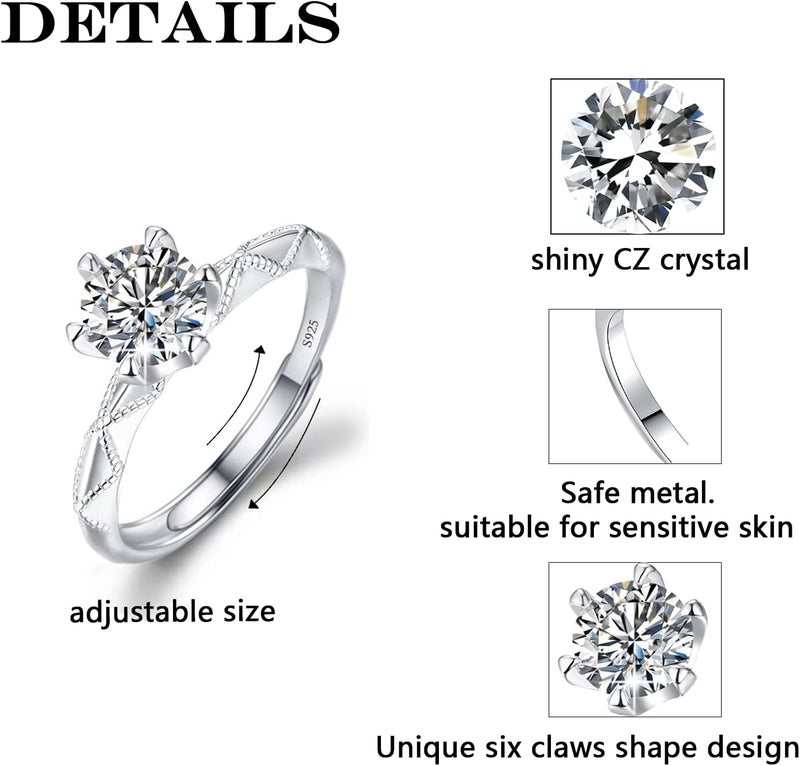 M&Ostyle Store 925Silver Moissanite Adjustable Engagement Ring, Promise Eternity Ring for Women,Wedding Rings,Jewelry Gift,Friendship Promise Fashion Jewelry Valentine Gifts for Women - Image 2